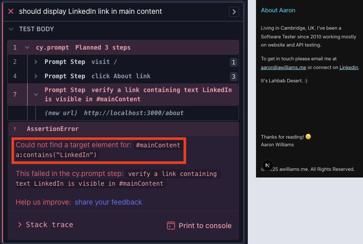 Cypress open mode showing AI prompt generated an invalid selector including jQuery.
